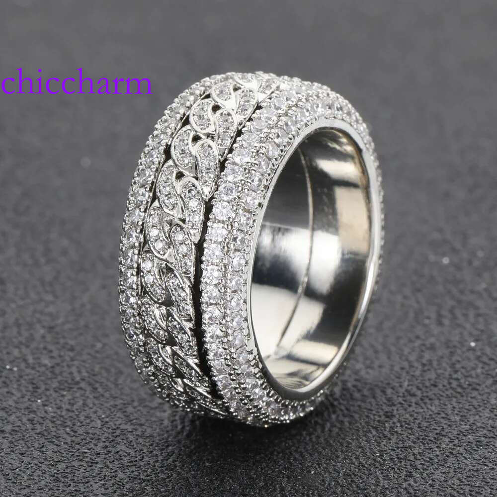Hip Hop Band Gold Plated sier Champion Rotatable Rings for Men Iced Out Moissanite Dia Ring Jewelry