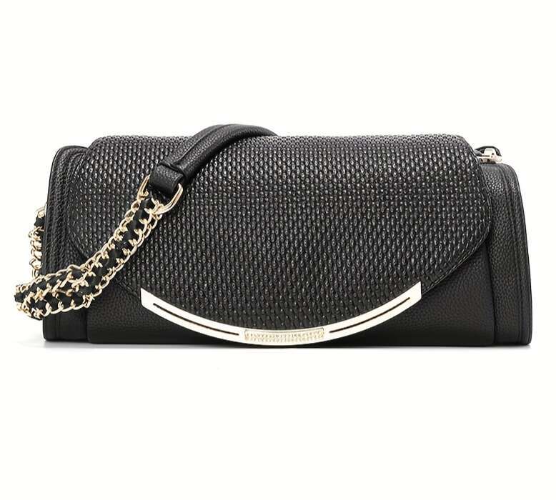 Women Genuine Leather Crossbody Bag With Hardware Elegant Chain Strap Zipper Closure, Golden-Tone Hardware, Structured Round Top & Smooth Edges Luxury