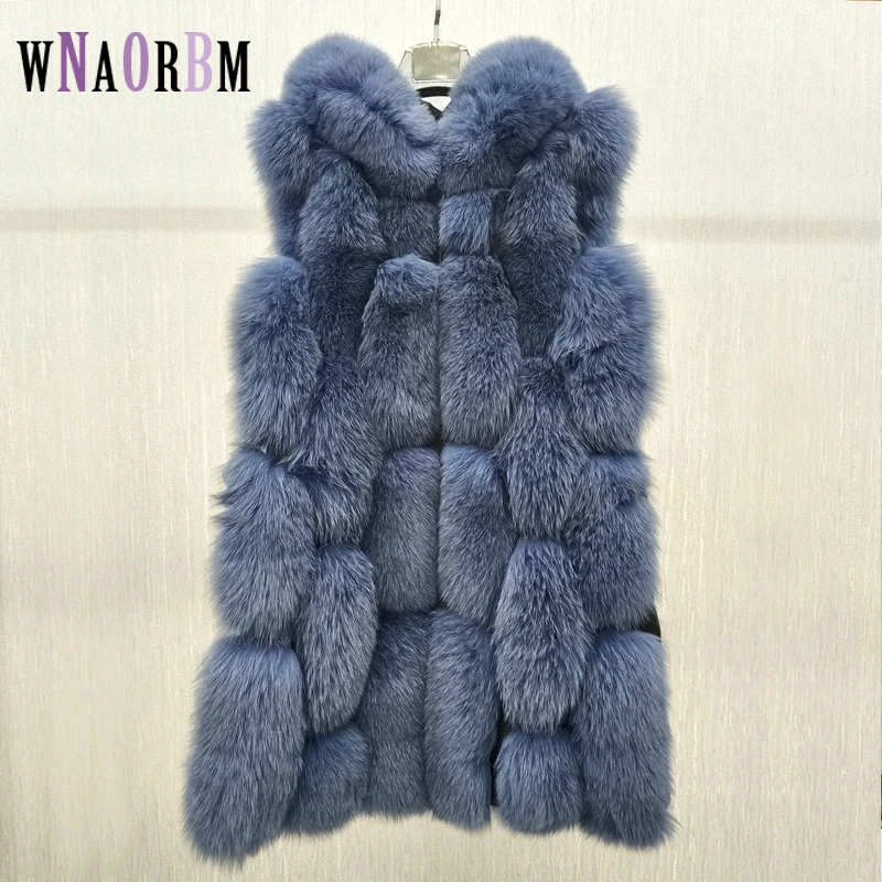 High Quality y Women Real Fur Coat Winter Jacket Long Natural Fox Vest Sheepskin Leather Hood Thick Warm Overcoat 251110