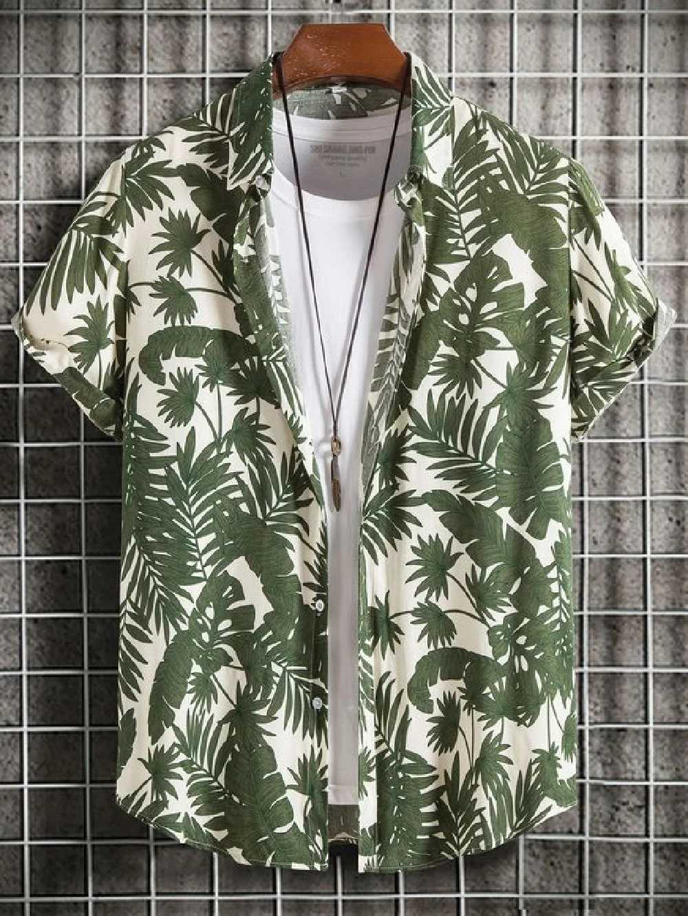 Mens short sleeved shirt summer Hawaiian style lapel button up shirt casual fashion plus size X250410