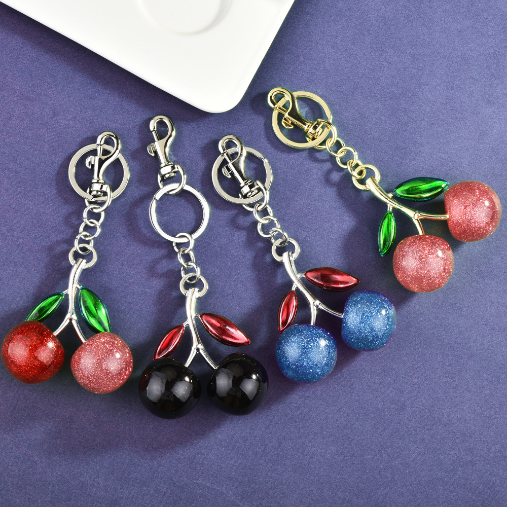 Stylish Multi-Colored Cherry Bag Charm with Sparkling Glitter Perfect Keychain for Cars & Bags