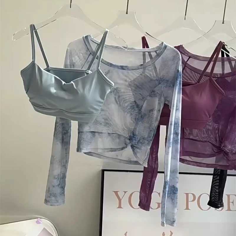 2PCS gym top bra womens fitness sports top sexy long sleeved quick drying yoga shirt outdoor clothingXJ250410
