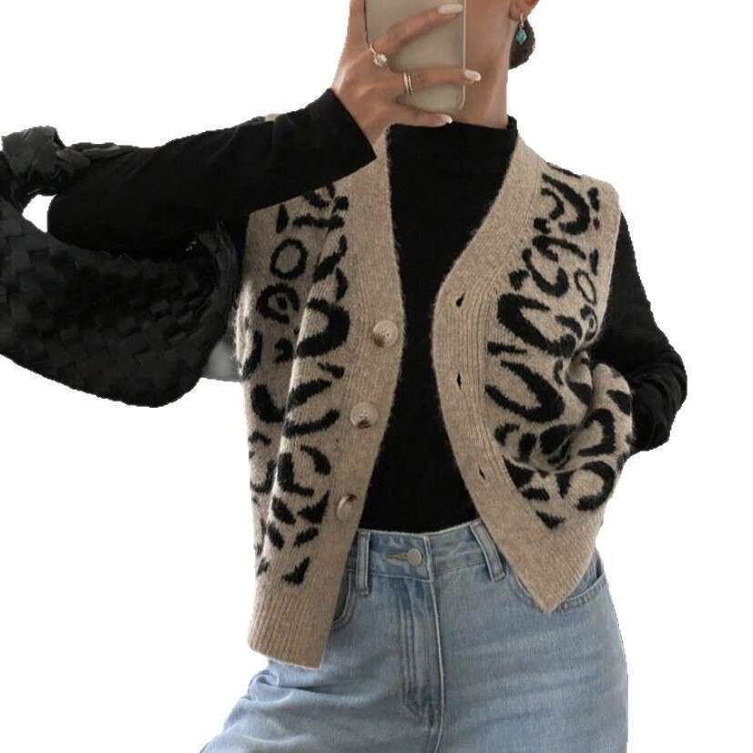 Amazon Cross-Border European and American Autumn Winter New Women's V-Neck Single-Breasted Loose Versatile Knitted Sweater Vest