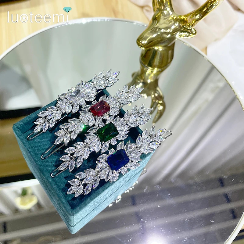LUOTEEMI Korean Fashion Simulated Gemstone Hairpin Female Bride Wedding Hair Accessories Birthday Gift 250409