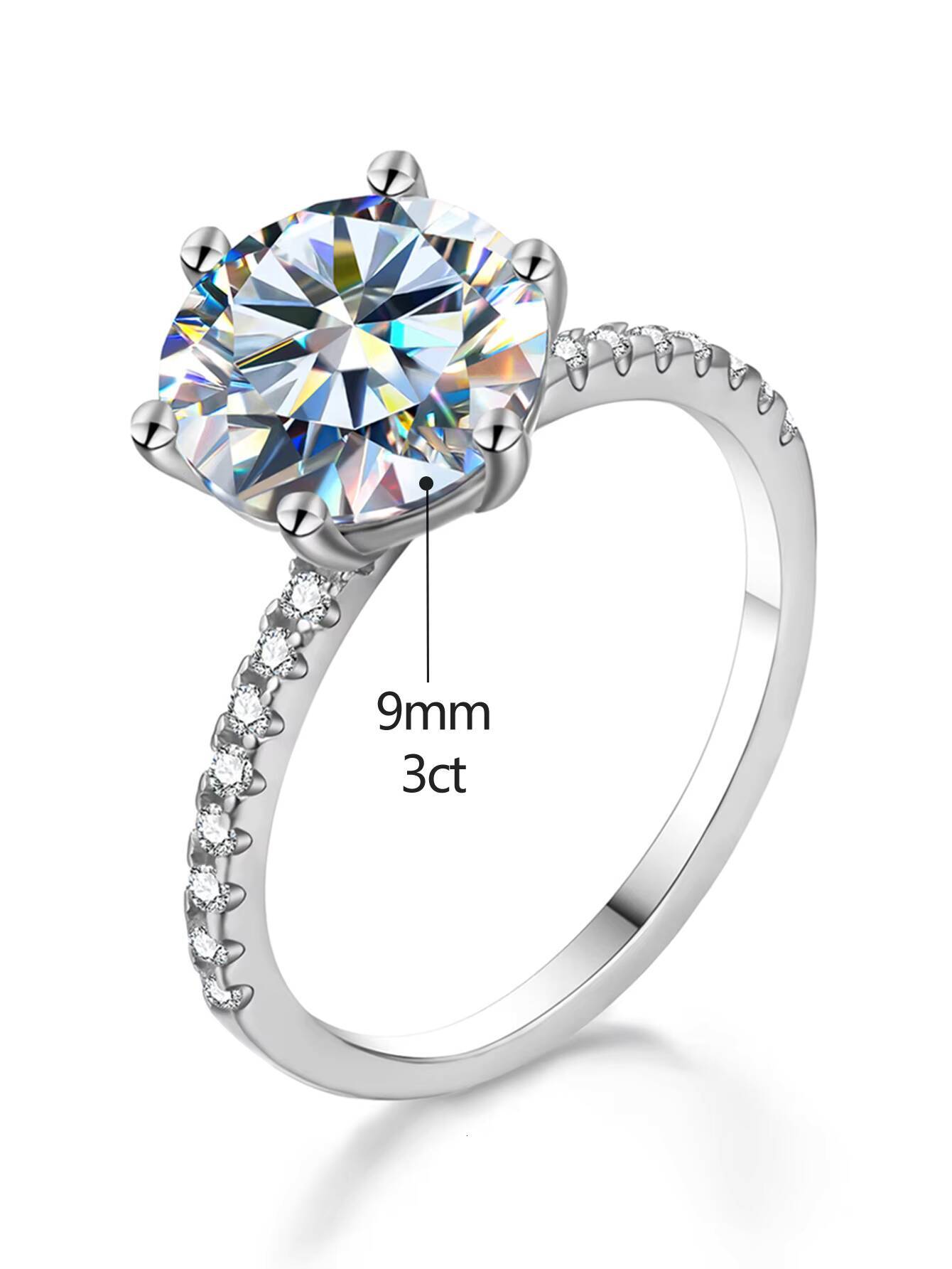 Luxury Pass Diamond Tester Big 3CT Halo Round Shape Moissanaite Wedding Rings for Women 925 Sterling Silver High End Jewelry