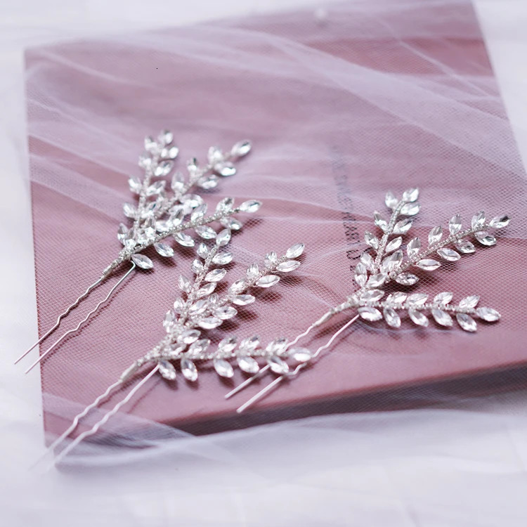 Crystal rhinestone hair clip for leaf hair used for brides silver headpieces wedding accessories bridal jewelry 250409