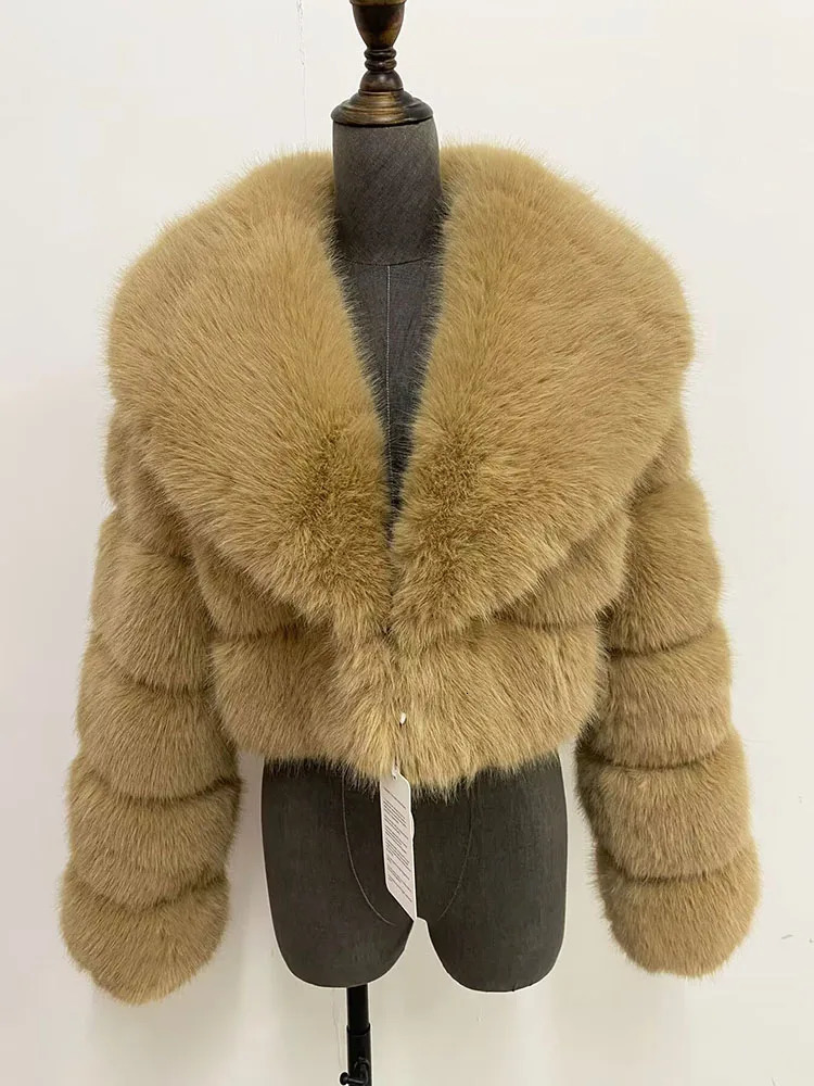 ZADORIN y Big Collar Spliced Cropped Faux Fur Coat Woman Clothing Thicken Furry Jacket Winter Coats Top Mujer 251110