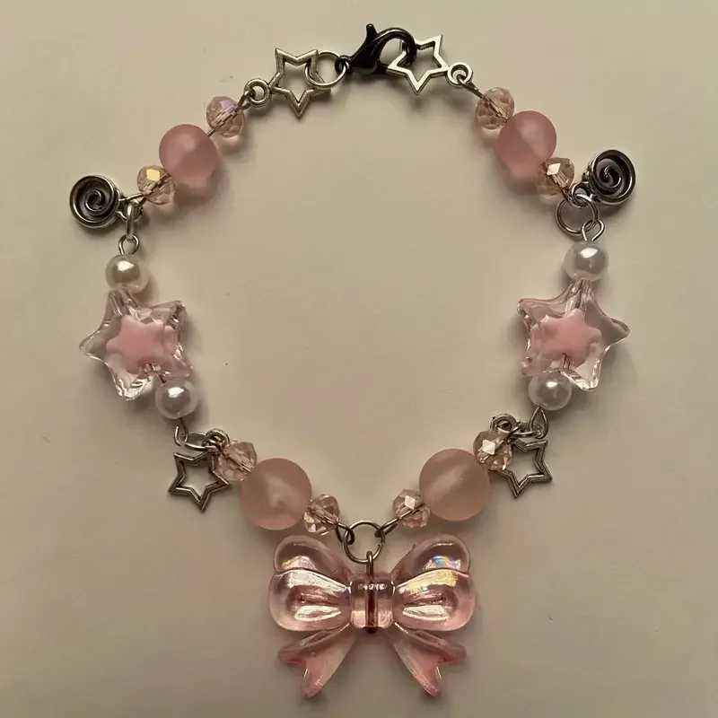 Charming Pink Star Bow Beaded Bracelet Cute Zinc Alloy Friendship Jewelry for GirlsT251110