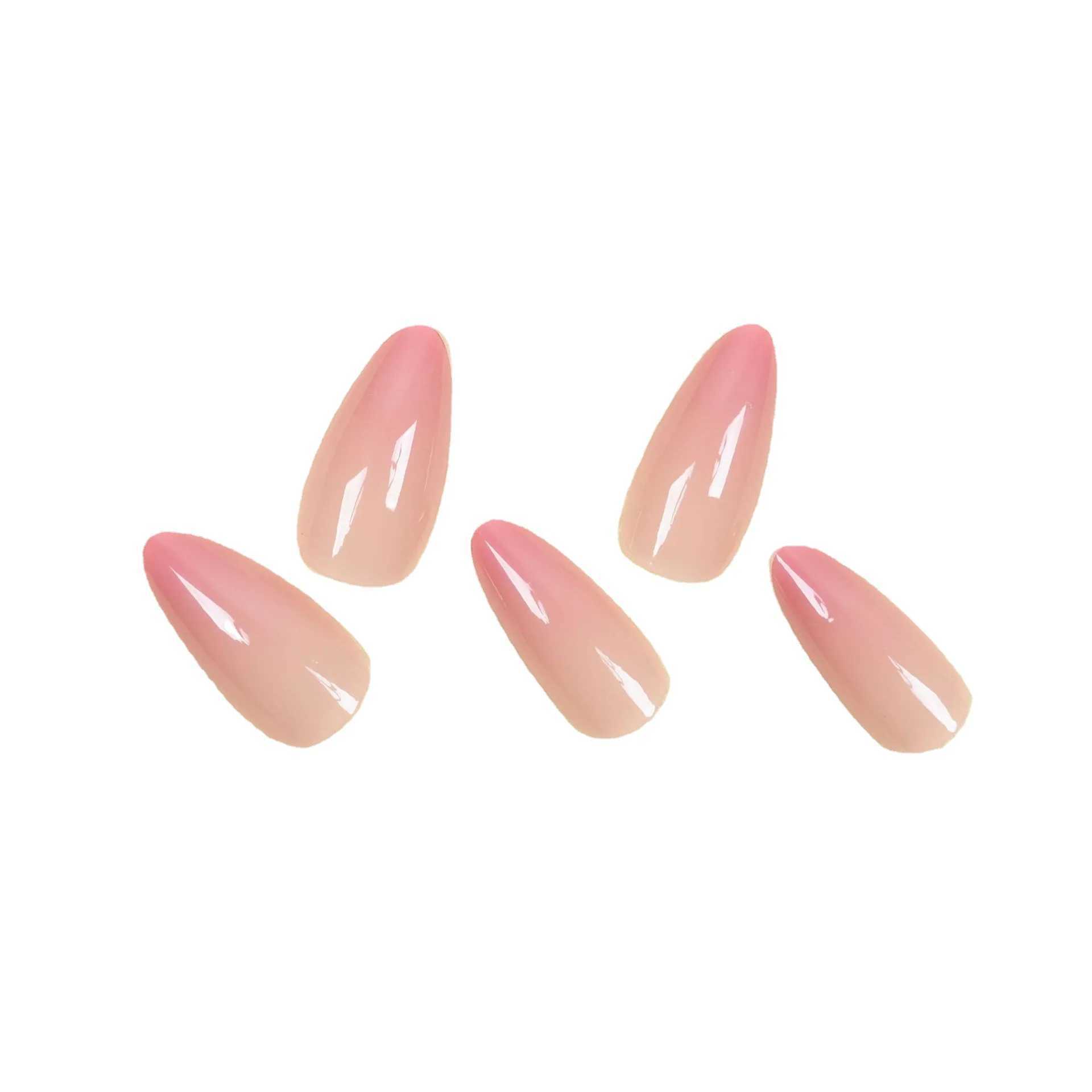 Ins Sweet Gradient Pink Fake Nail Patch Almond Gloss Korean Fake Nail Wearable 24 Piece Artificial Nail Free Shipping W250410
