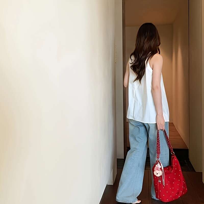 Red Polka Dot Pleated Casual Handbag