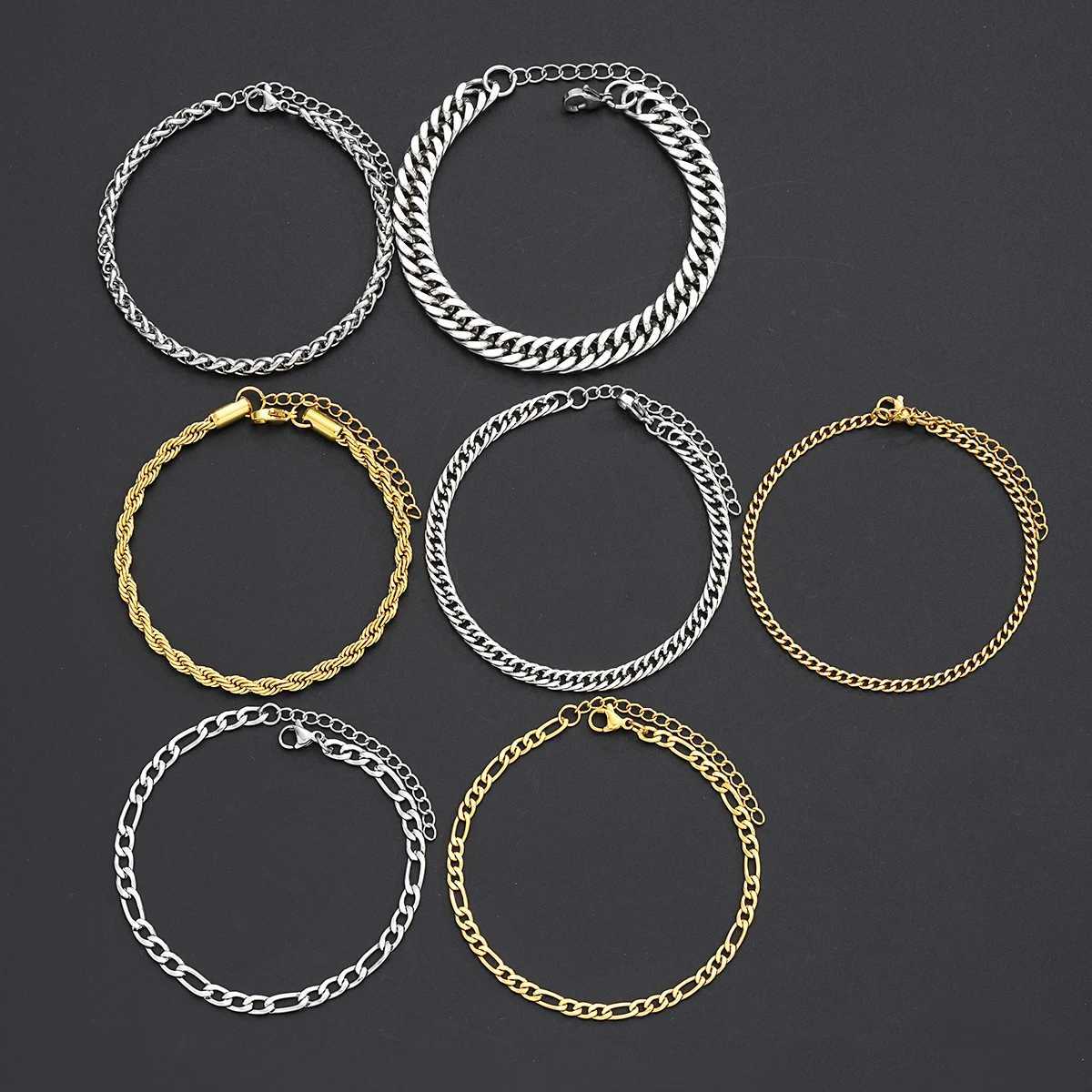 7Pcs/Set Stainless Steel Cuban Bracelets for Women Vintage Punk Gold Silver Color Twist Chain Bracelets Set Trendy Party JewelryT251110