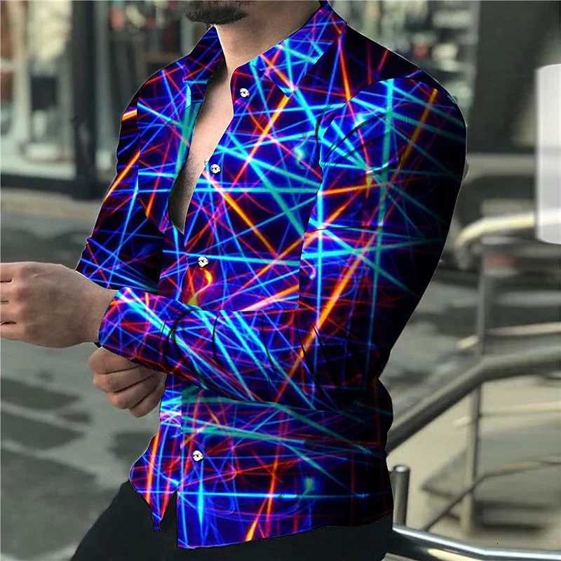 2023 mens shirt color graphics 3D geometric rainbow long-sleeved single-breasted shirt fashion street view design 6XL K251110