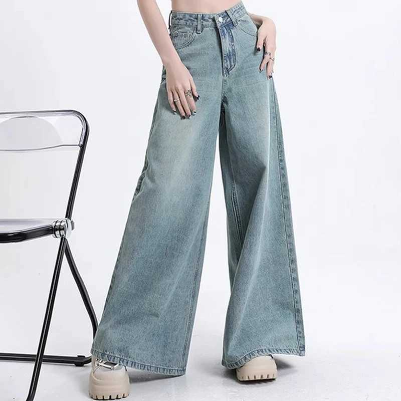 Women High Waist Korean Slacks Wide Leg Jeans Girls Punk 90s Vintage Denim Straight Leg Pants Female Light Blue Baggy Trousers C251110