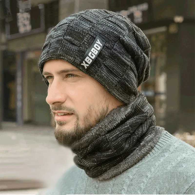 Men Women Winter Hat Scarf Setfor Plus Velvet Pullover Hat Scarf Suit Lined Thick Warm Beanie Hat Outdoor Male Knitted Hat CapsXJ251110