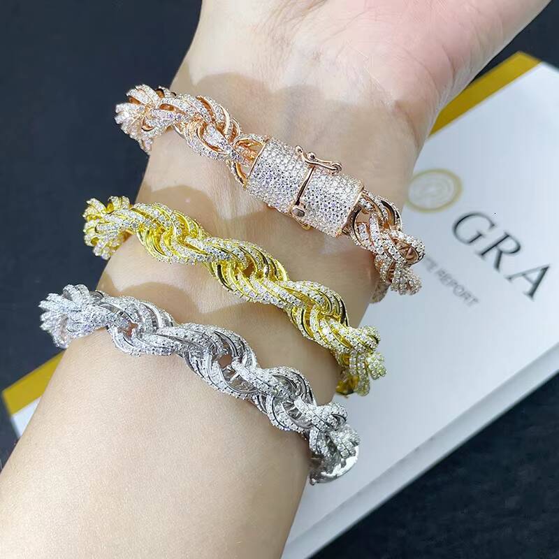 VVS Diamond Rope Chain 925 Sterling Silver 5MM 7MM 9MM 11MM Iced Hip Hop Jewelry Moissanite Cuban Bracelet Bangle