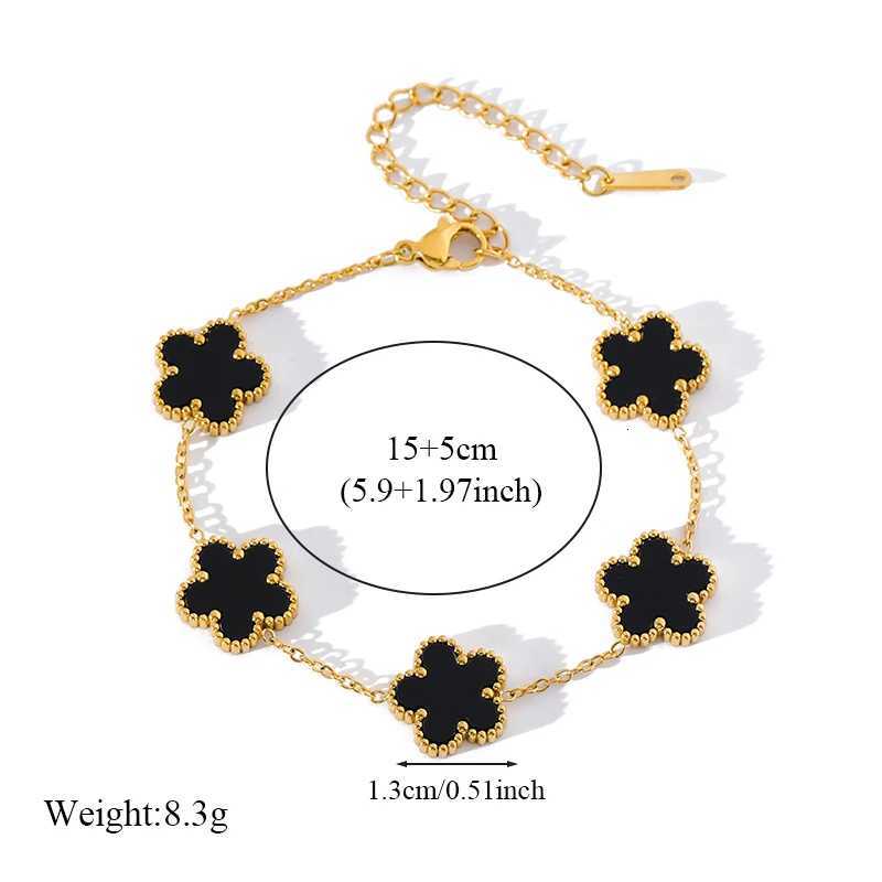 GANEMLY 316L Stainless Steel Black Plant Flower Bracelet - Five Leaf Petals Women's Luxury Jewelry Z260313