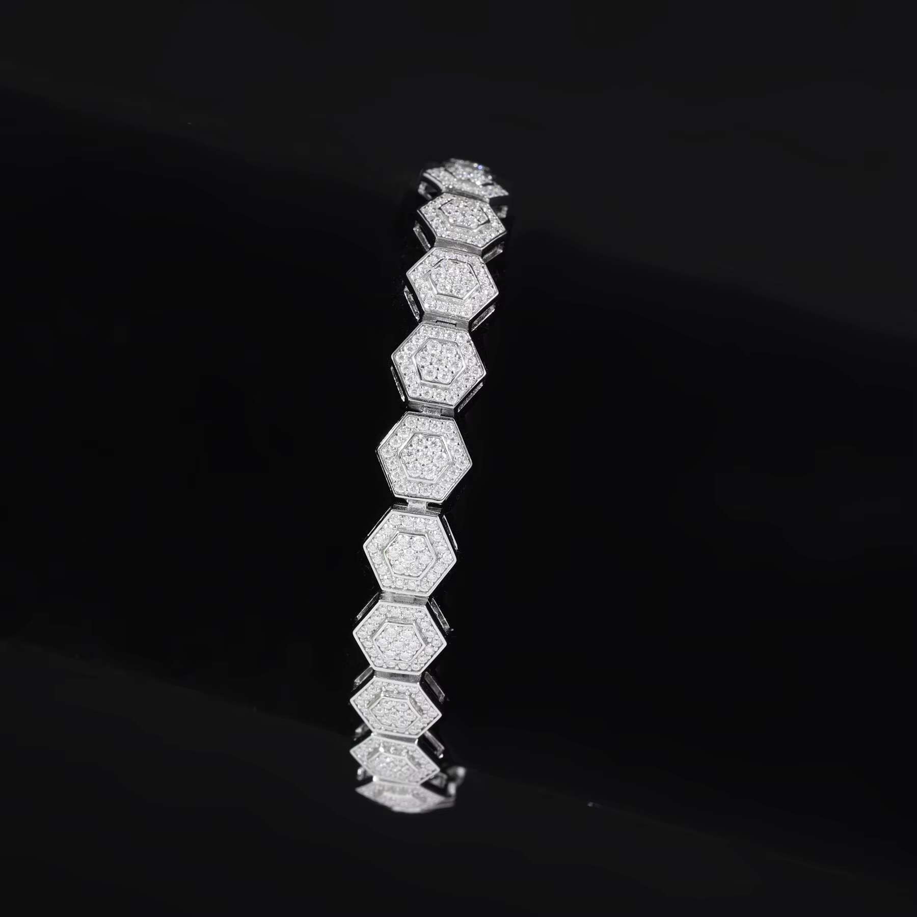 Bling Iced Out Mens 925 Sterling Silver Geometric Bracelet 9mm VVS Moissanite Diamond Hexagon Gold Plated for Gift