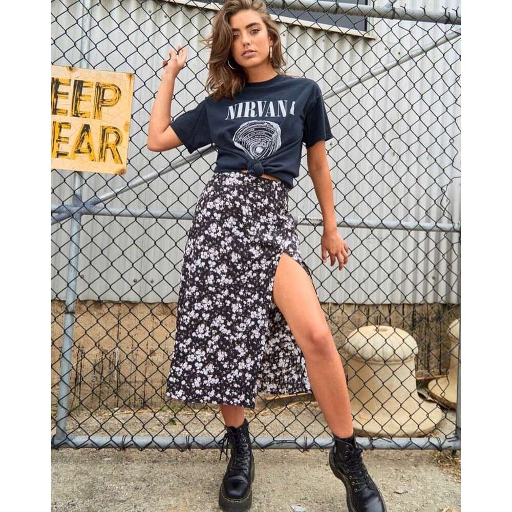 2021 ral leopard print high waisted elastic slit long A-e skirt for women in 2025, versatile new trendy clothing ins