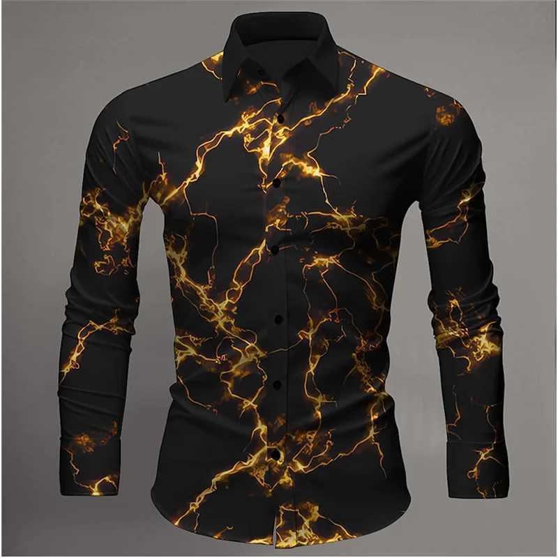 Red Long Sleeve Lightning Formal Shirt Mens Oversized Street Style Casual Fashion 3D Pattern Harajuku Large Size 6XL K251110
