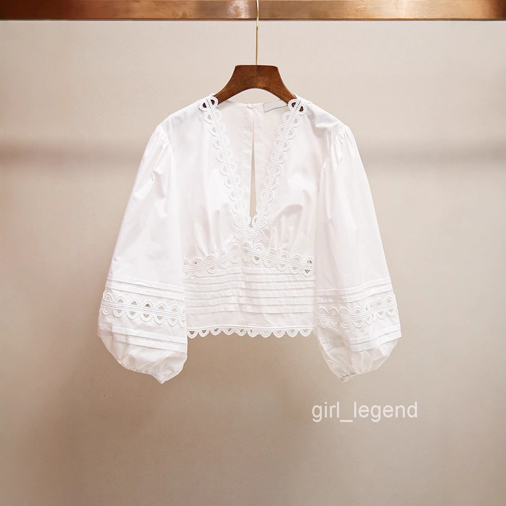 Spring Summer New French Style Gentle Elegant Design Hollow Bowknot Puff Sleeve Short Shirt Top for Women