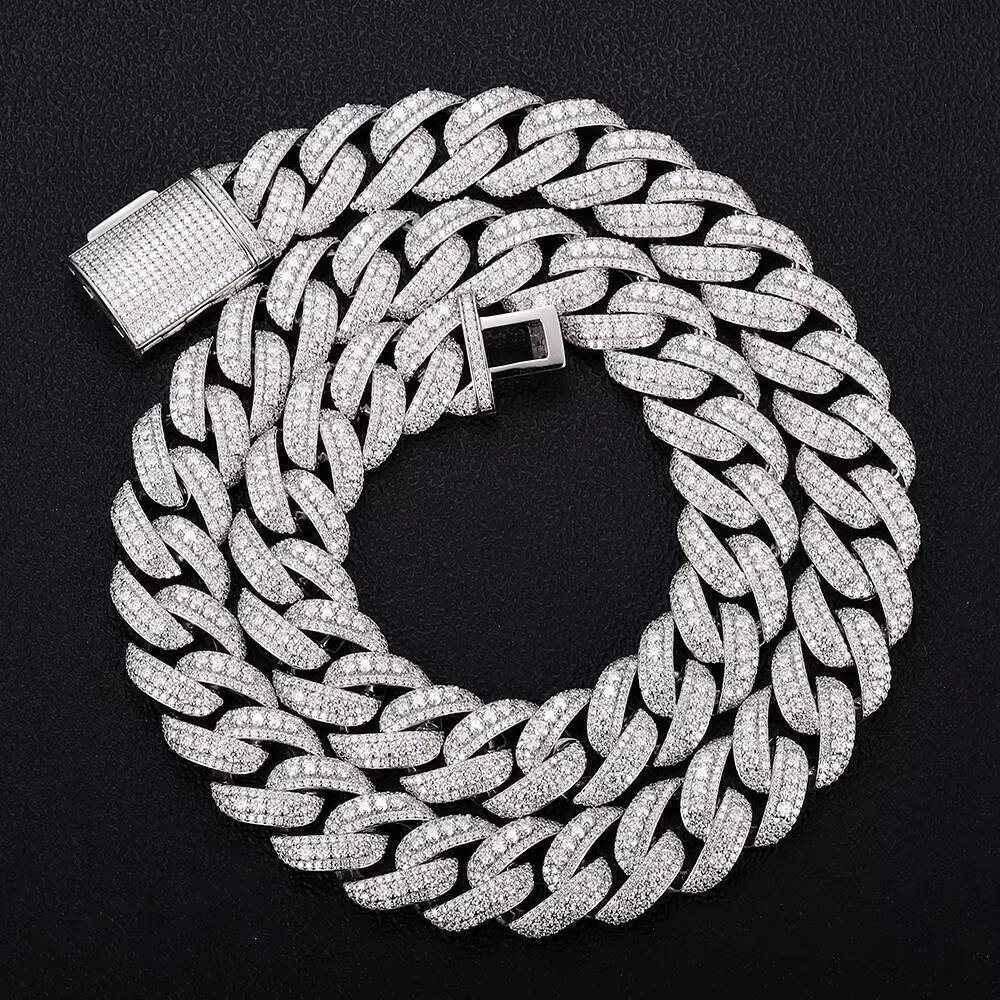 Wholesale Price 18mm VVS Moissanite Cuban Chain Necklace Ready to Ship Sterling Silver Cuban Necklace Gift