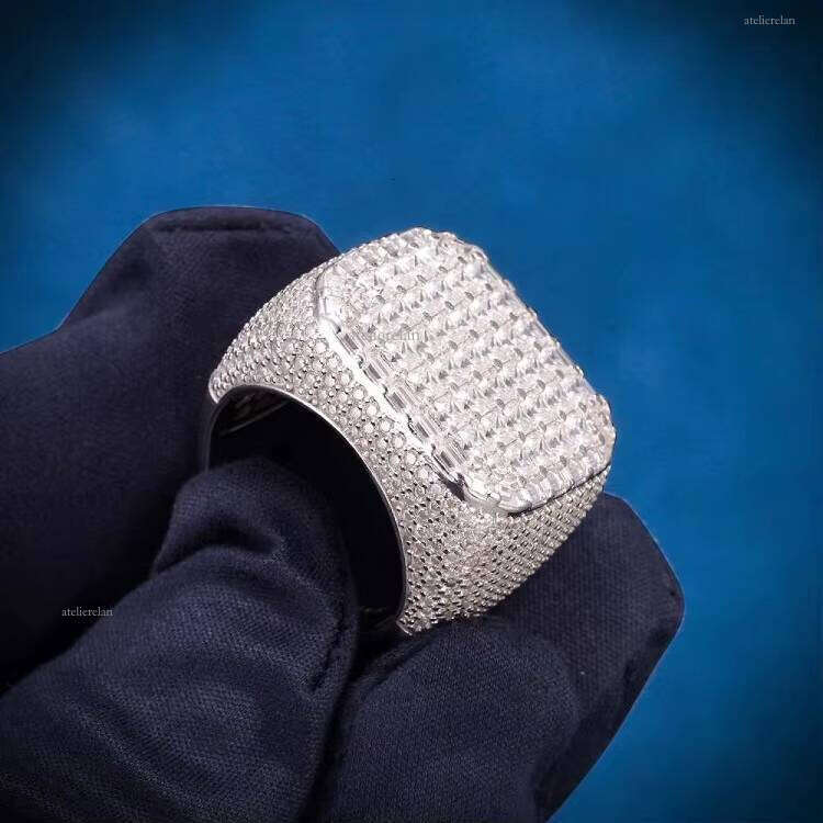 Hip-Hop Custom Moissanite Wedding Iced Out 7ct Round Cut Diamond 925 Sterling Silver Engagement Ring Men's Luxury