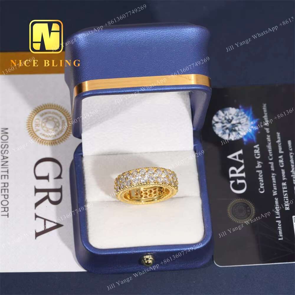NEW ARRIVAL Affordable Side Setting Band Ring 2 Rows Moissanite Championship Ring 925 Rings for Men Hip Hop Fine Jewelry