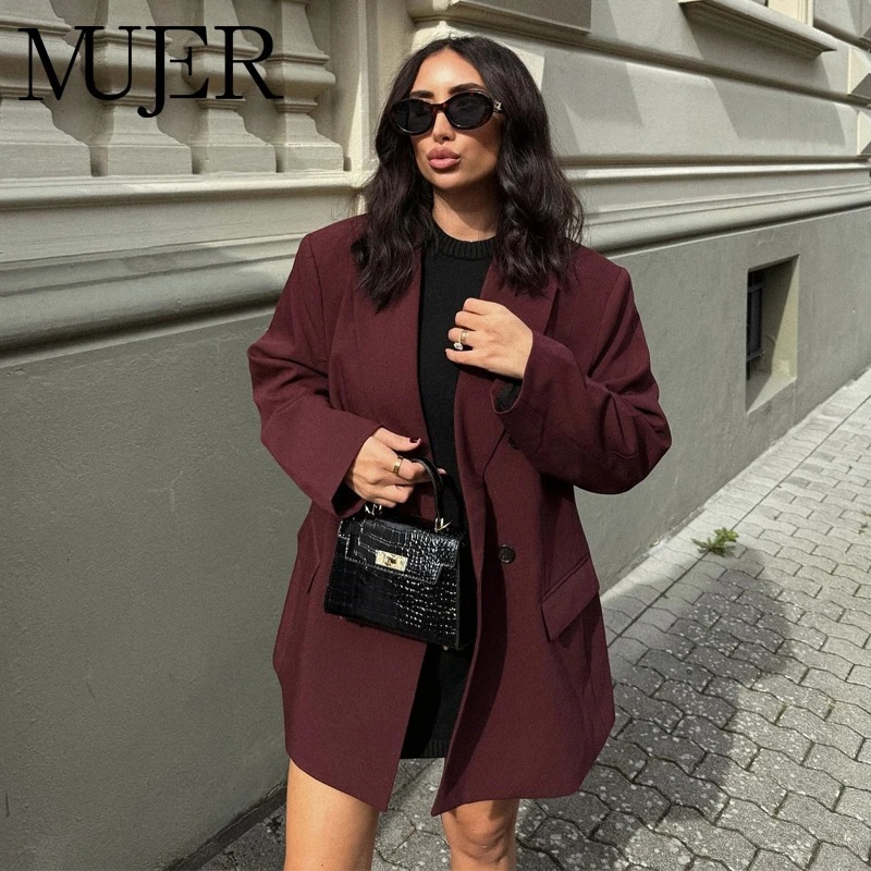 MUJER Straight Long Blazers for Women Winter Outerwears Womens Blazer Jackets Streetwear Coat Sleeve Woman 251110
