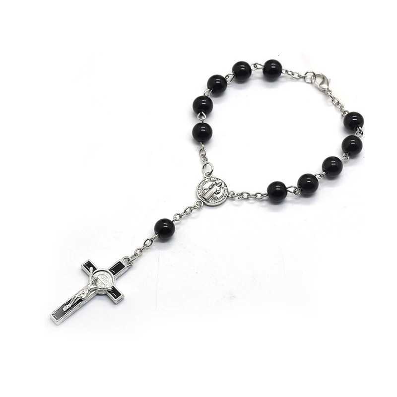 Exquisite Rosary Cross Bracelet Jewelry Black Glass Beads Rosary Bracelet Must-have Item for Catholicism PrayerT251110