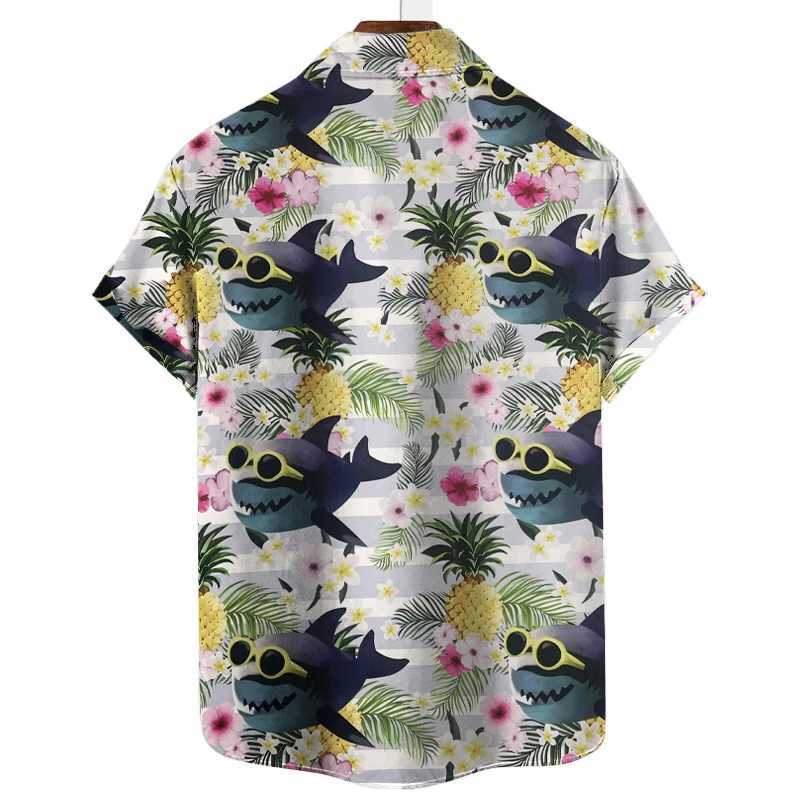 Mens Hawaiian print short sleeved summer beach pineapple flower casual top X250410