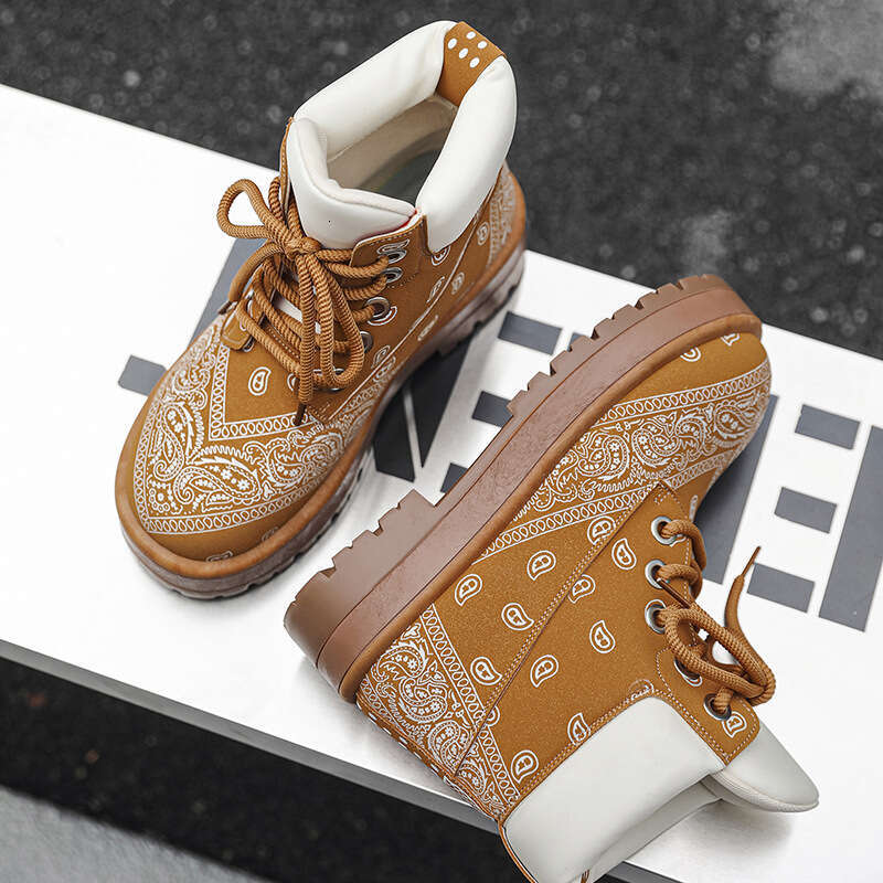 European Brand Men's Yellow Versatile Height-Increasing Casual Autumn Winter Niche High-Top New Martin Boots YZ10