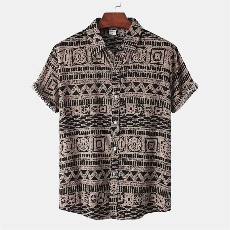 Retro geometric texture 3D printed Hawaiian mens summer short sleeved shirt beach Harajuku street lapel shirt mens dress X250410