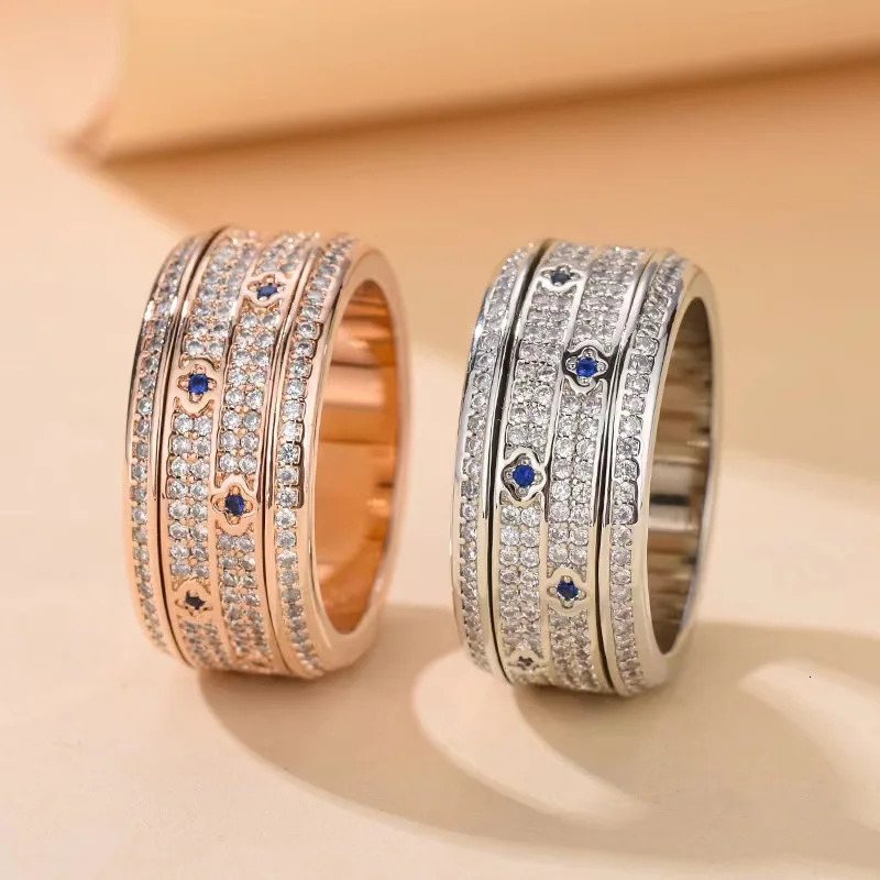 Four-leaf clover rotating n couples ring diamond set with stars exclusive lucky romantic gift 251110