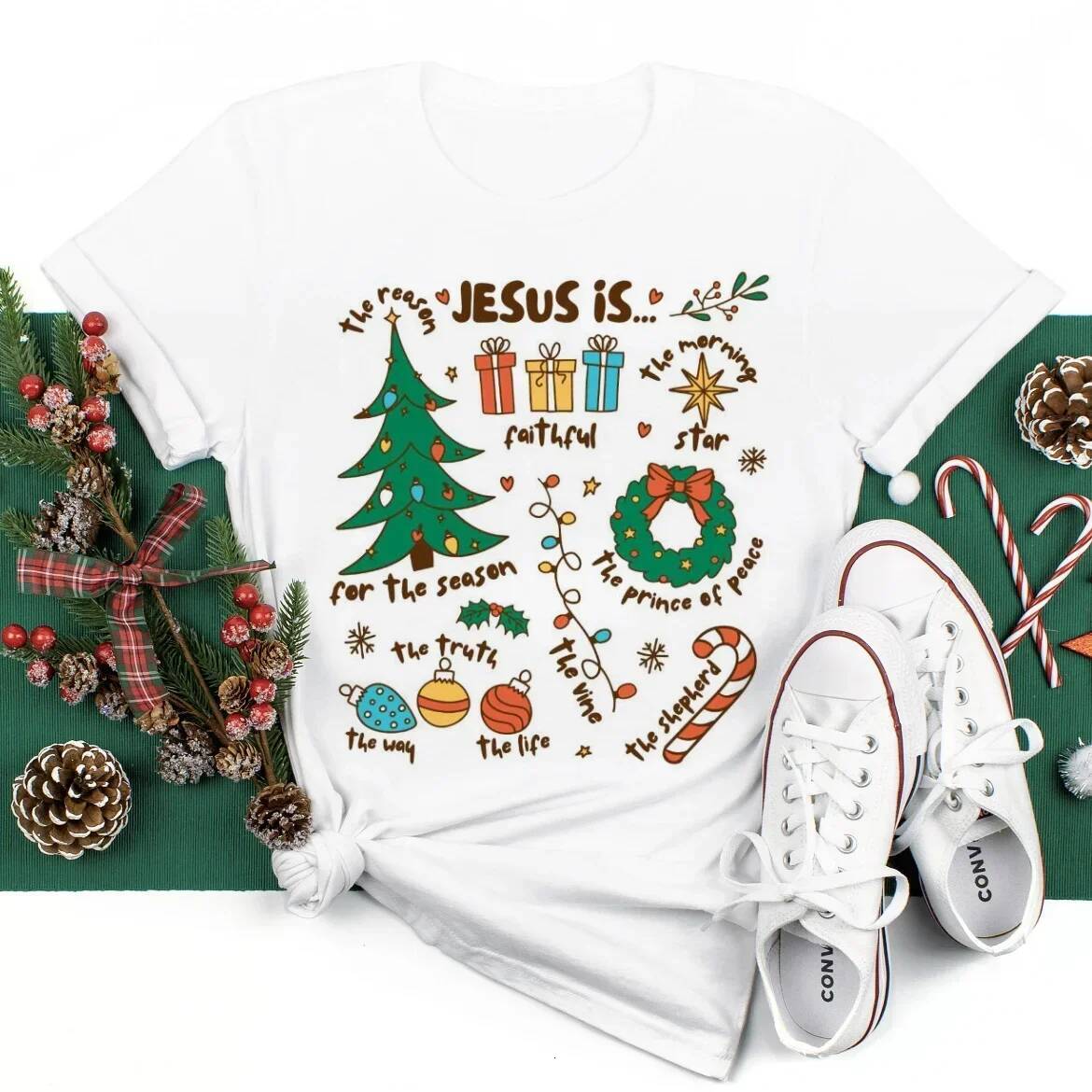 Ddmytues Christmas Jesus Is Reason For The Season Religious Women's Printed Short Sleeve Casual 90S Fashion Pattern Top T-Shi