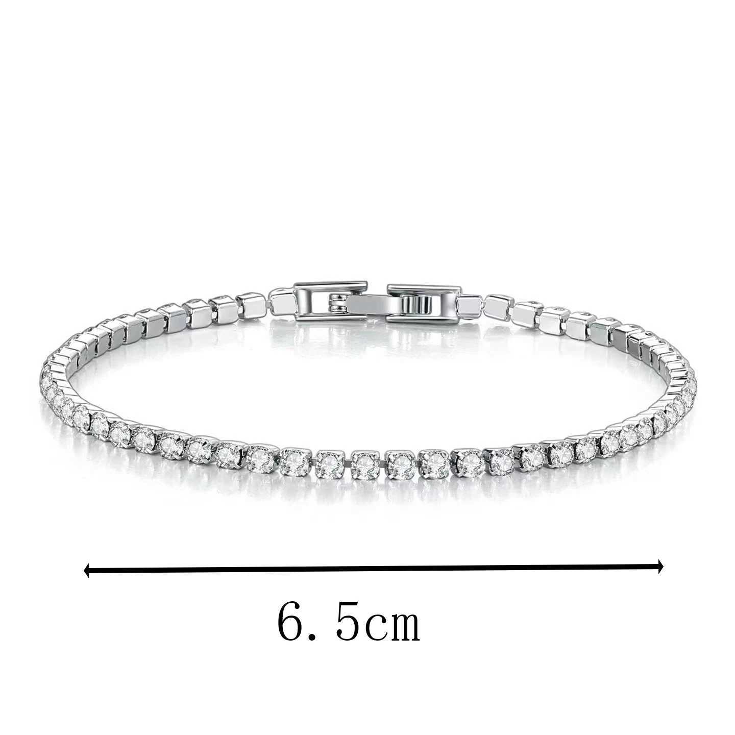2pcs Simple And Stylish Fully Inlaid Micro-inlaid Water Diamond 3mm Cubic Zirconia Classic Tennis BraceletT251110