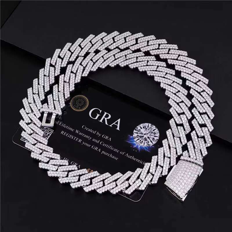 13.5mm Fine Hip Hop Jewelry Baguette Diamond Men Necklace Sterling Silver Fully Luxury Moissanite Baguette Cuban Link Chain