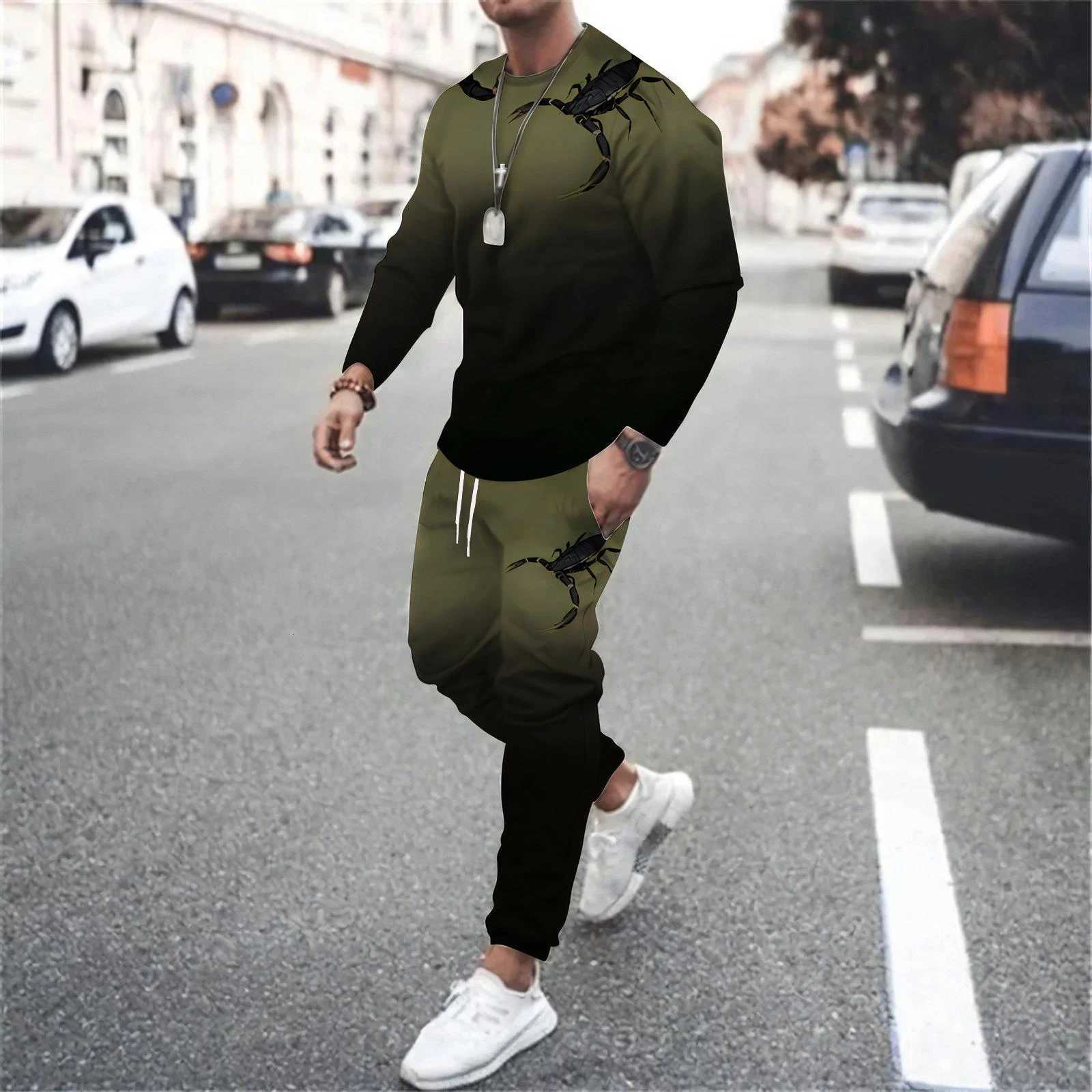 Mens Scorpion Pattern Tracksuits Autumn 2PCS Sets Long Sleeve Crewneck Loose T-shirt Pants Suits Sweatshirt Sports Trousers W251110