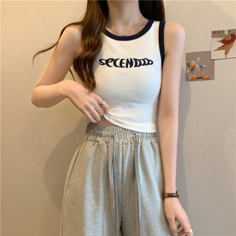 2025S Designer Women's T-shirt Camisole Vest Short Sleeved Inner Summer Short Style Exposed Navel Fashionable Slim Fit Spicy Girl Sleeveless Top 