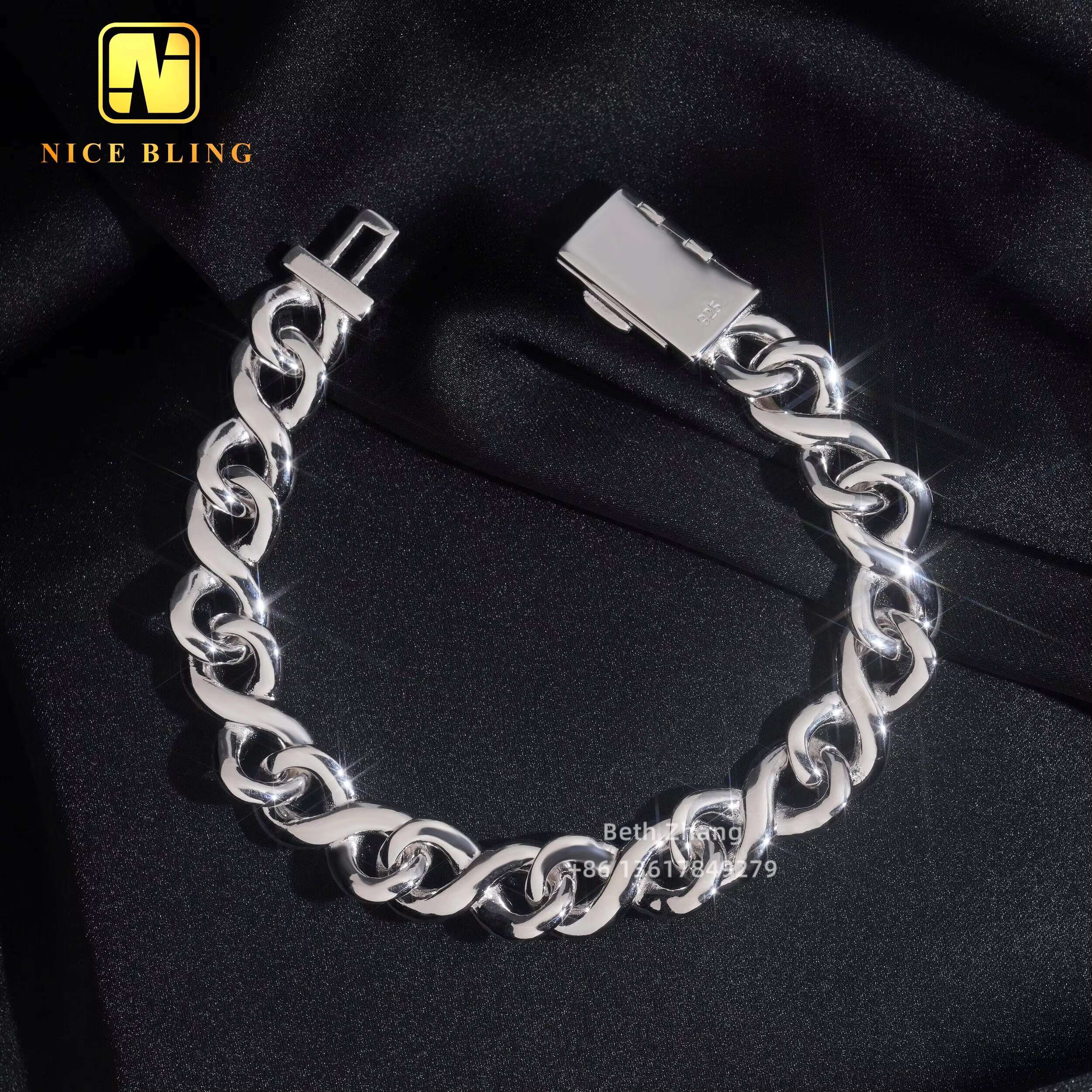 New Design 3 Rows 10MM Infinite Link Moissanite Cuban Bracelet Men Fashion Diamond Bracelet 925 Silver Hip Hop Iced Out Jewelry