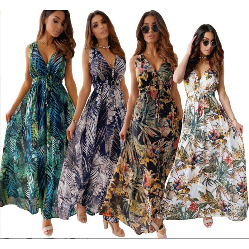 2025 Summer New Print Open Back Strap Dress