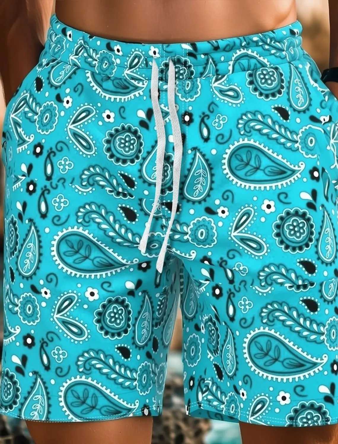 Mens Paisley shorts swimming relay board shorts fashionable streetwear pocket drawstring shorts mens underwear X250410