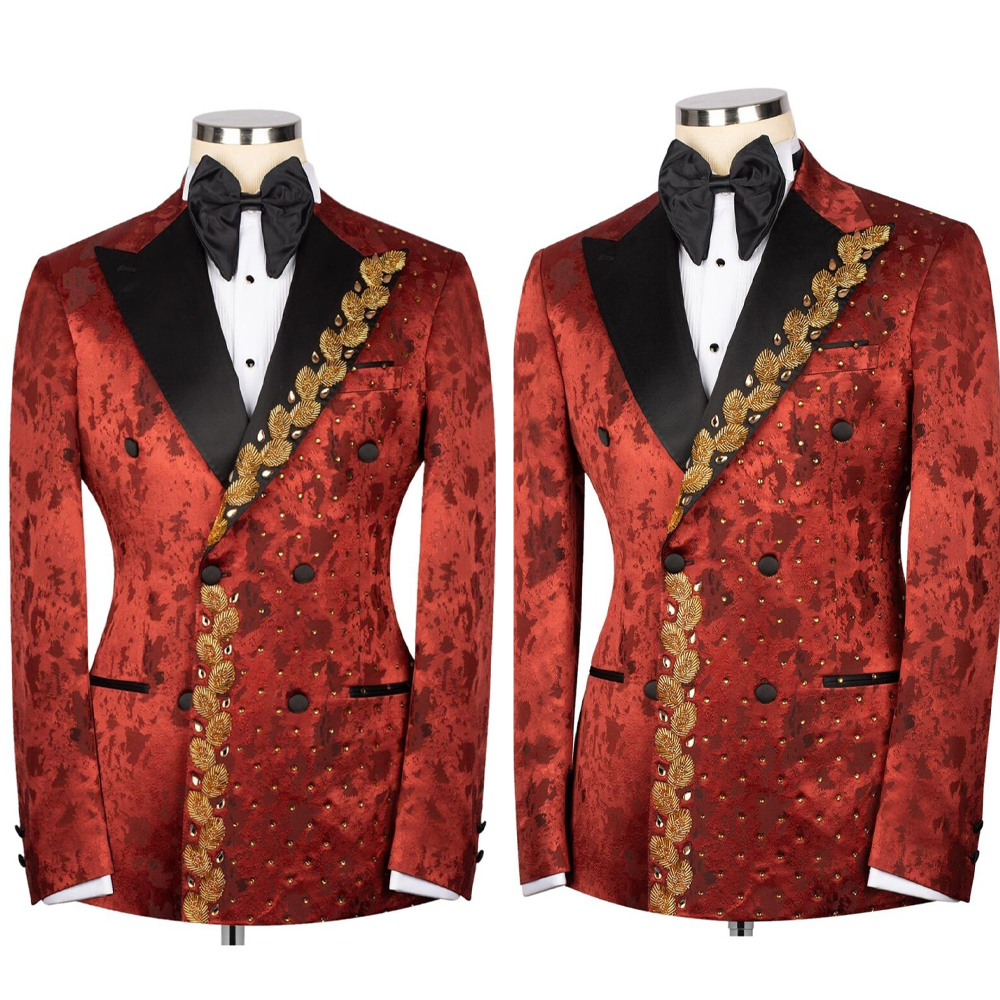 Modern Men's Jacket Beading Crystal Blazer One Piece Peaked Lapel Jacquard Double Breasted Coat Customized Only the Jacket Plus Size