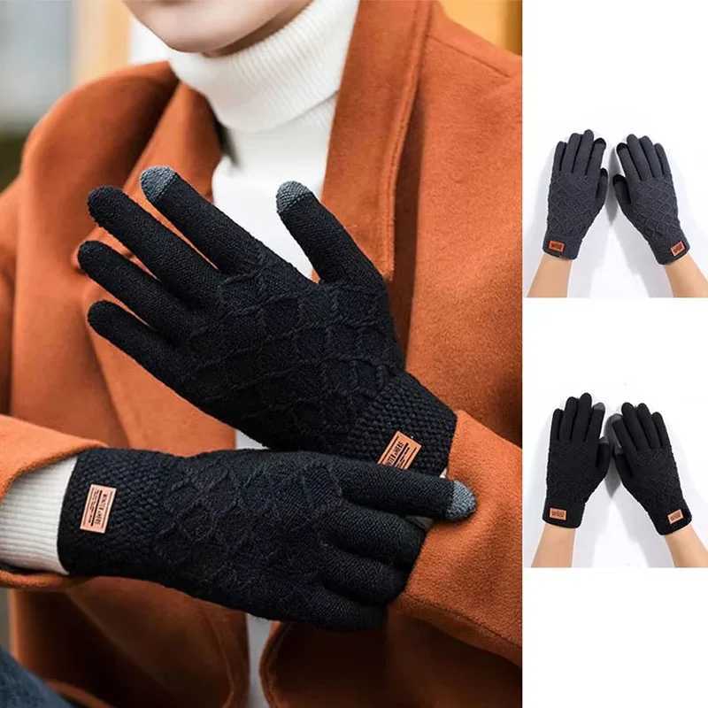 Autumn Winter Version of The Touch Screen Knitted Wool Plus Velvet Thickening Outdoor Riding Gloves for Men Accessories Gifts L251110