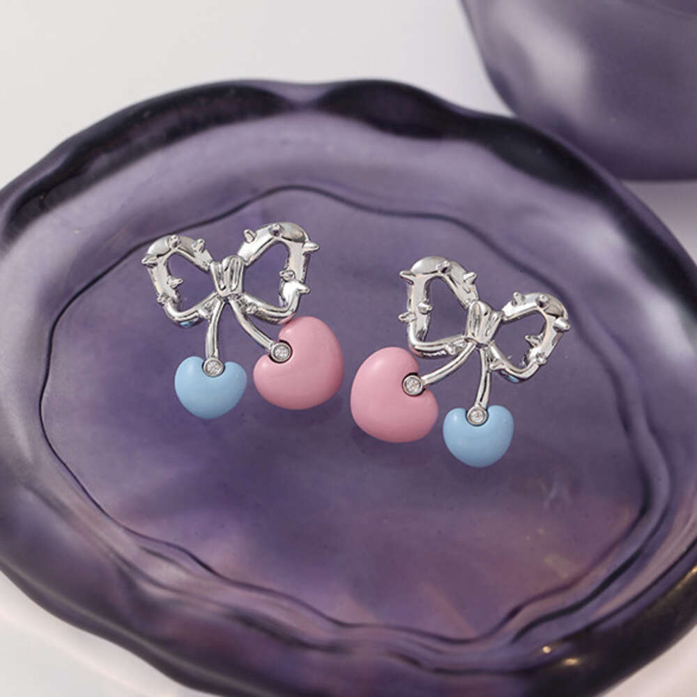 DHcollections Japanese and Simple Bow Red Ball for Women Korean Style Sweet Cute Dopamine Earrings Jewelry