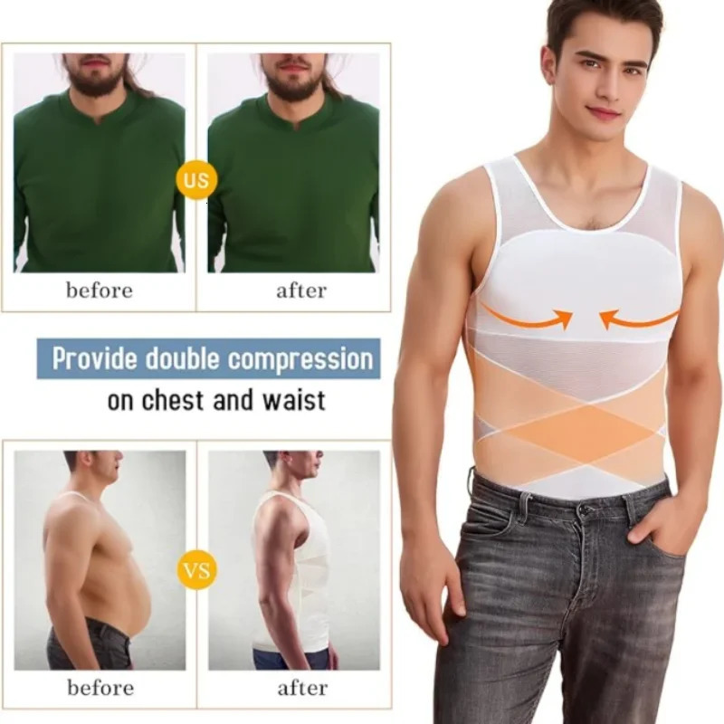 Men Compression Shirts for Men Shapewear Chest Abdomen Control Body Shaper Slimming Undershirt Workout Vest Tank Top 250409