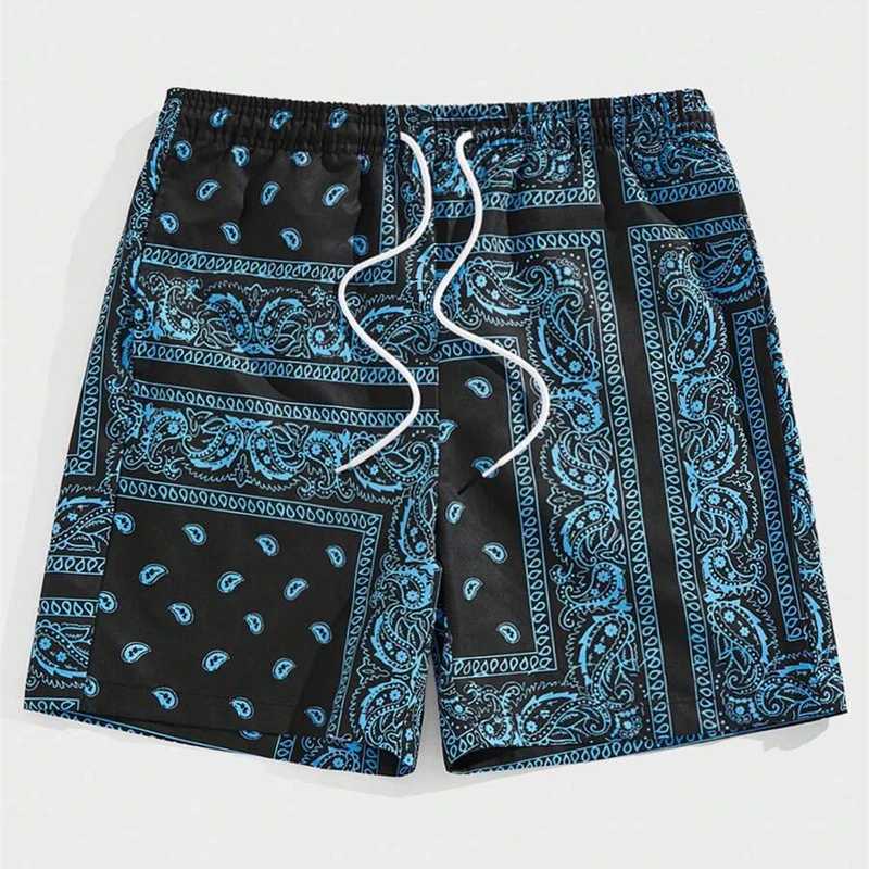 Classic Perris Pattern Beach Shorts for Men Retro Printed Drawstring Board Shorts Beach Casual Fashion Hawaiian Swimmers X2504101