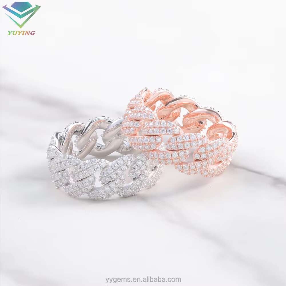 Iced Out 2rows Cuban Ring 18K Gold Plated S925 Silver Cross VVS Moissanite Mens Ring Ready to Ship Ring
