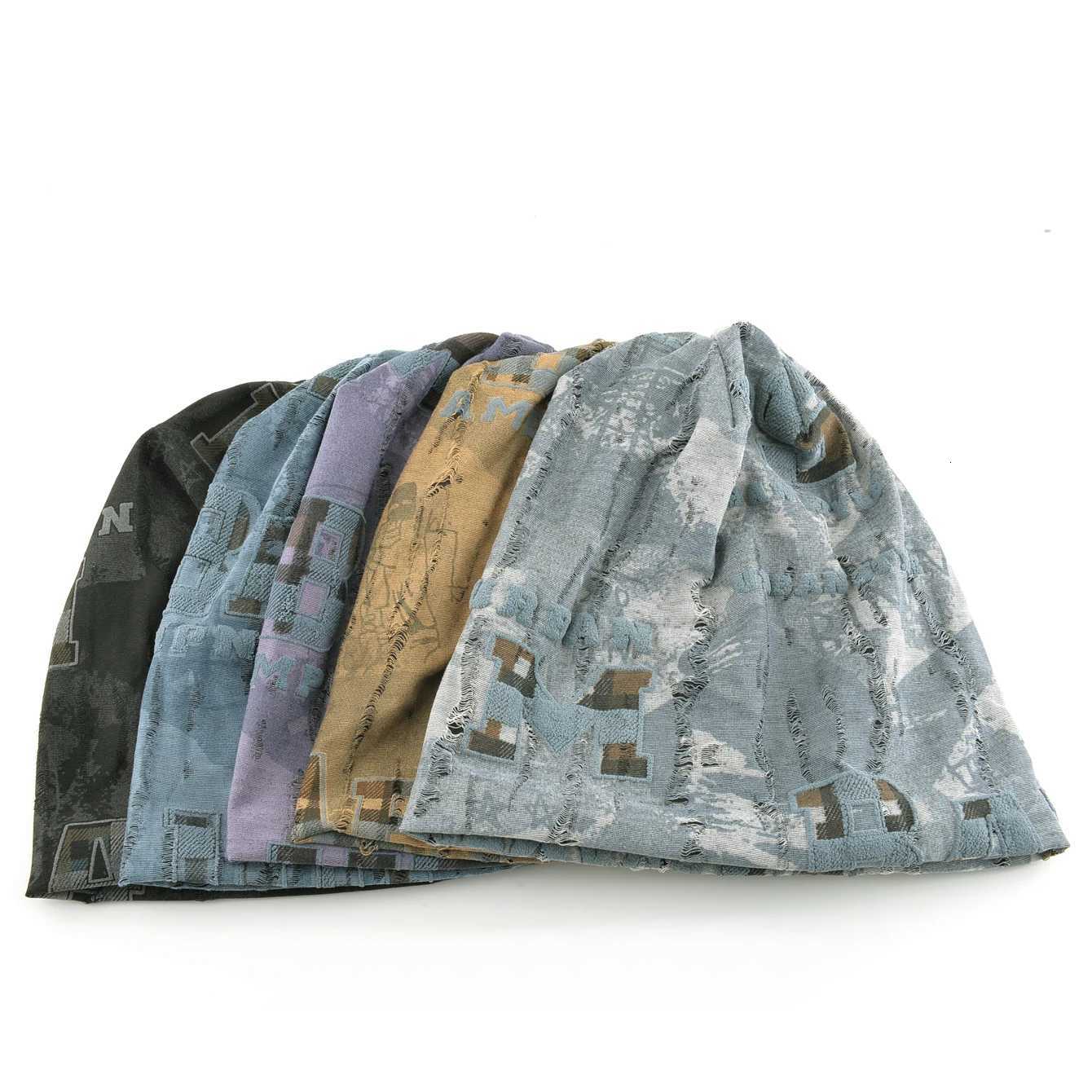 Vintage Distressed Tie-dye Beanie Women Foam 3D Letter Printing Hats Men Spring Fall Skullies Beanies Winter Warm Fleece-linedXJ251110