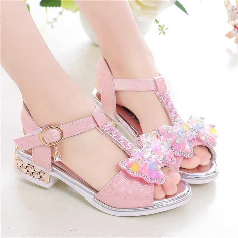 Girl Flat Heel Sandals Girl Spring/Summer Little Girl Princess Dress Bow Fashion Youth Shoes Z250410