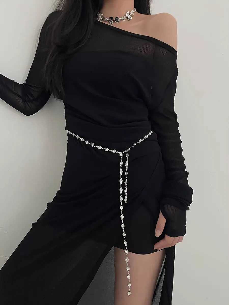 Small perfume style metal waist chain accessories dress senior Korean version net red belt thin belt X250410